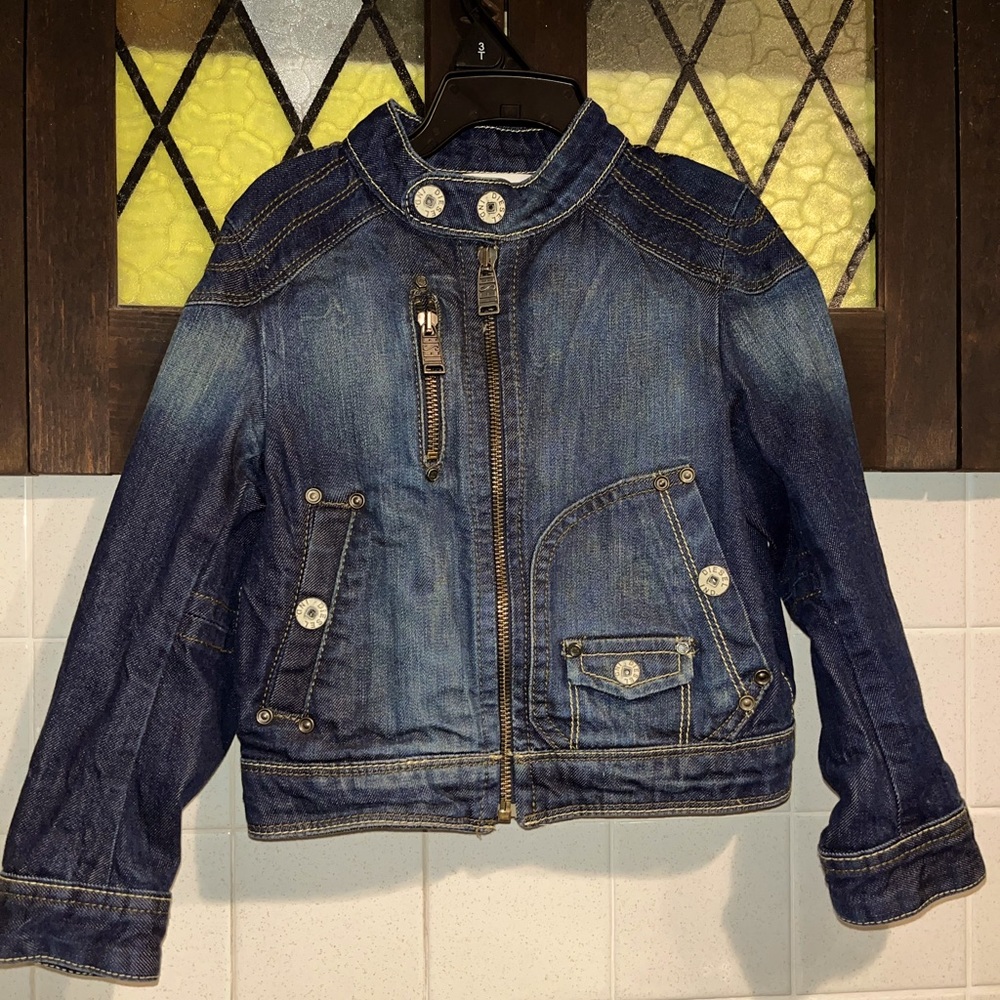 Diesel Zipper brown embossed logo biker denim jacket